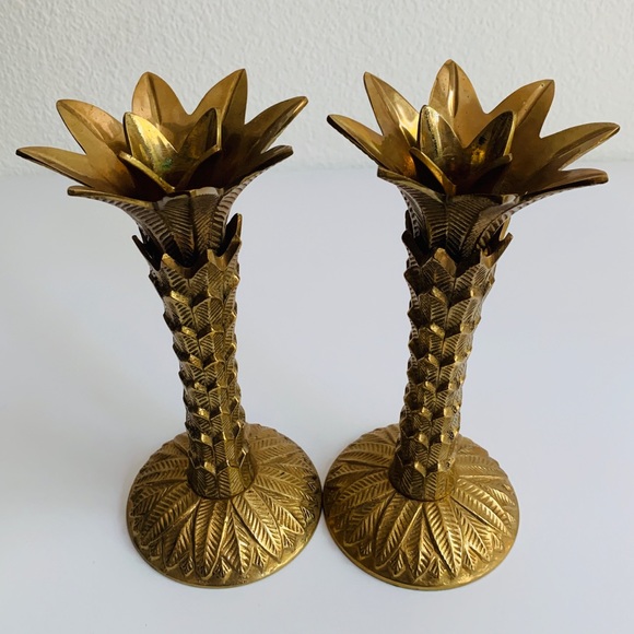 Vintage Accents Vintage Brass Palm Tree Candle Holders Poshmark